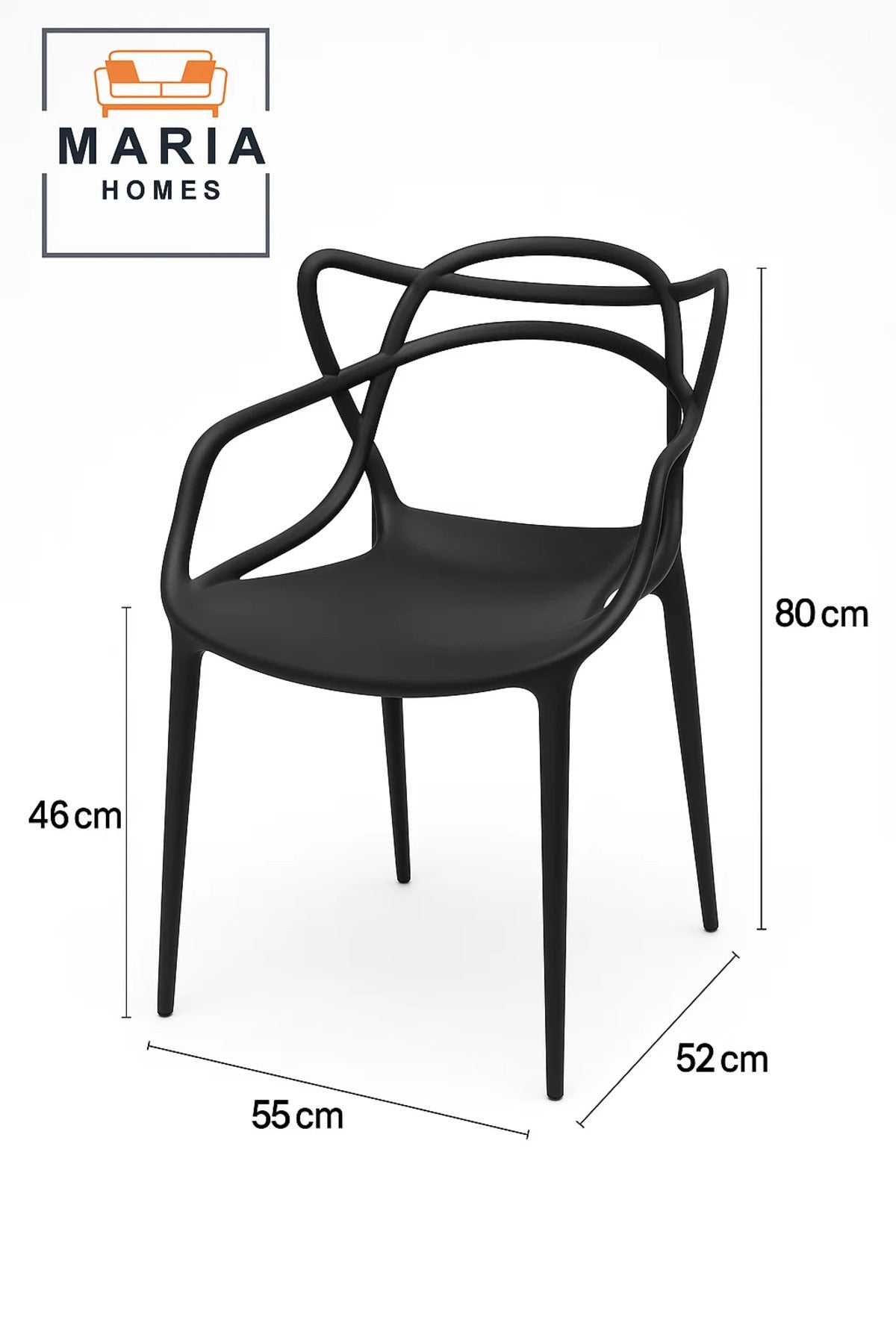 Modern Black Designer Plastic Chair Ð Sleek Stackable Armchair for Indoor and Outdoor Use