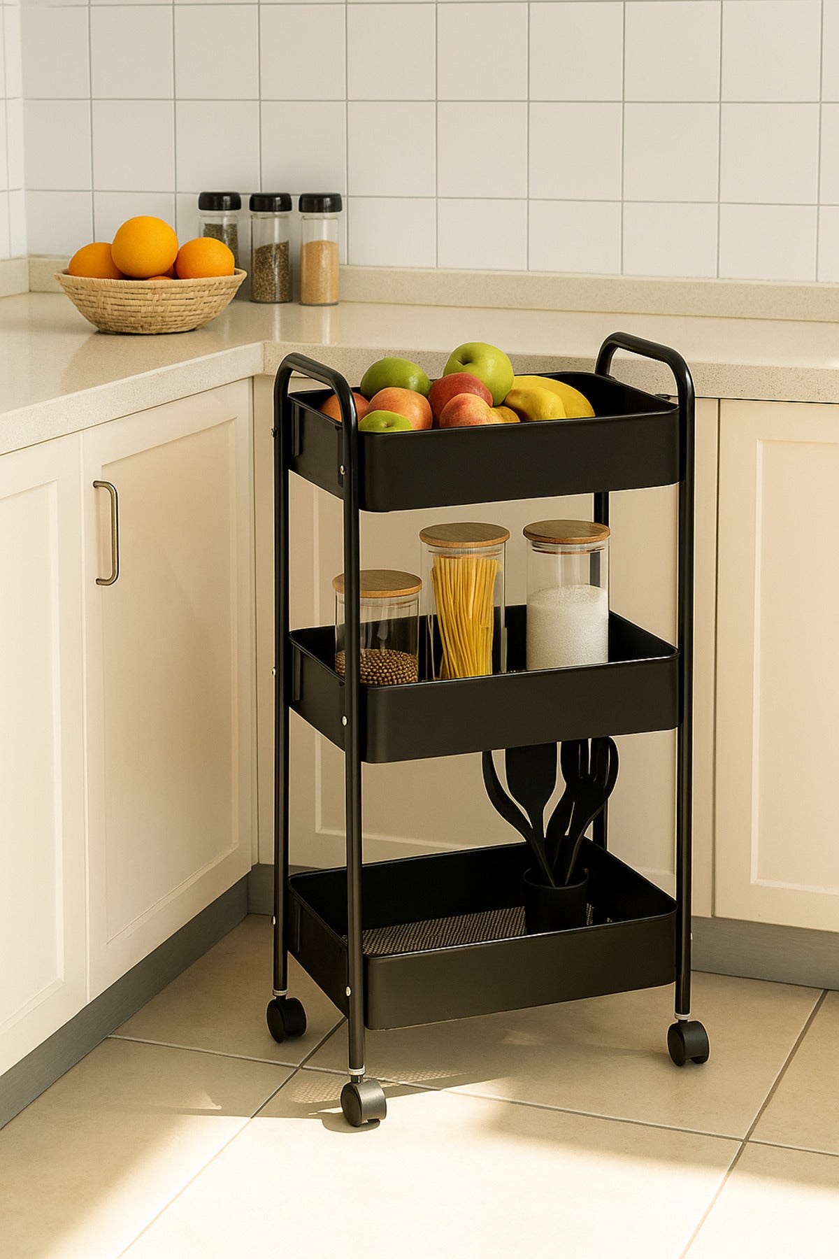3-Tier Moveable 77L X 46H X 29W Foldable Storage Shelves Black