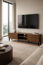 Modern Wooden TV Stand Dark Brown with Curved Line Design 180 x 40 x 44 cm