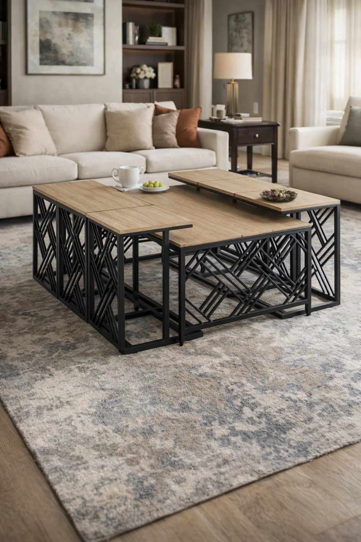 Modern Wood Coffee Table Set with 6 Side Tables 130 _ 70 45 cm modern wood coffee
