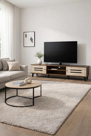 Modern Wooden TV Stand Dark Brown with Beige Front Panels 180 x 40 x 43 cm