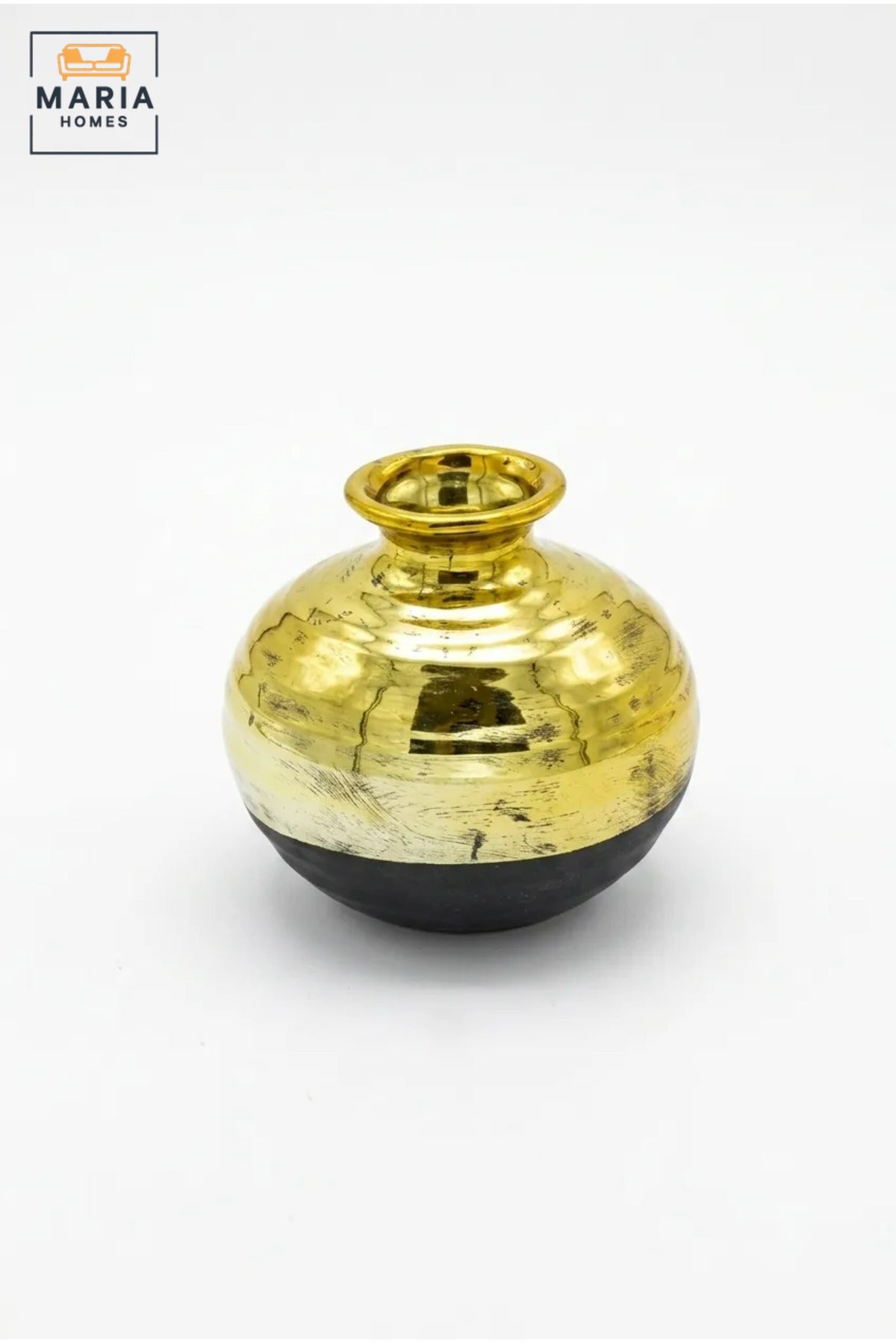 Modern Decorative Flower Vase with Gold-Tone Finish, Rounded Body and Contrasting Base for Living Room, Bedroom, Office, Shelf and Console Décor
