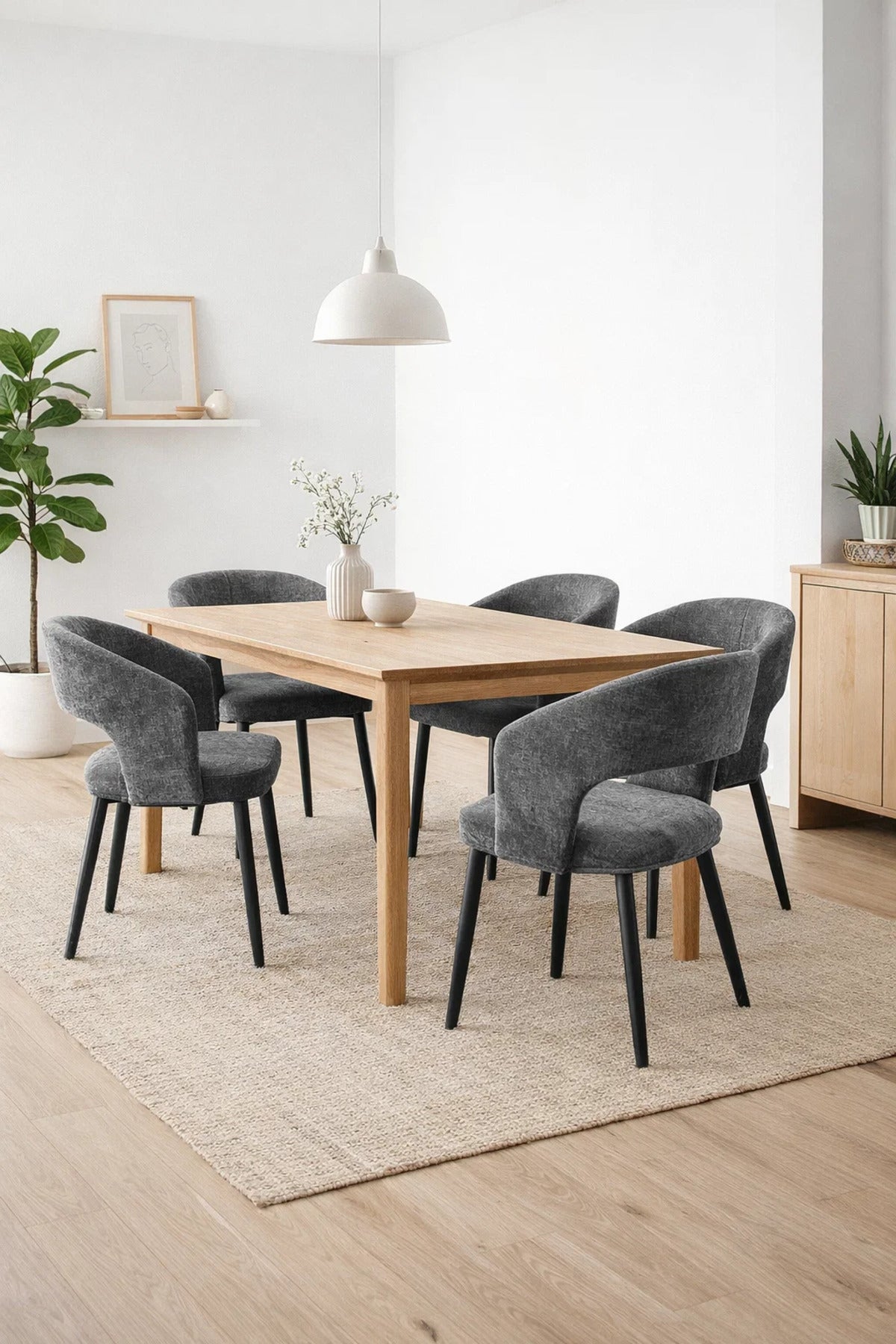 Dark Grey Fabric Arm Dining Chair 80x44x48cm Modern dark grey fabric Kitchen