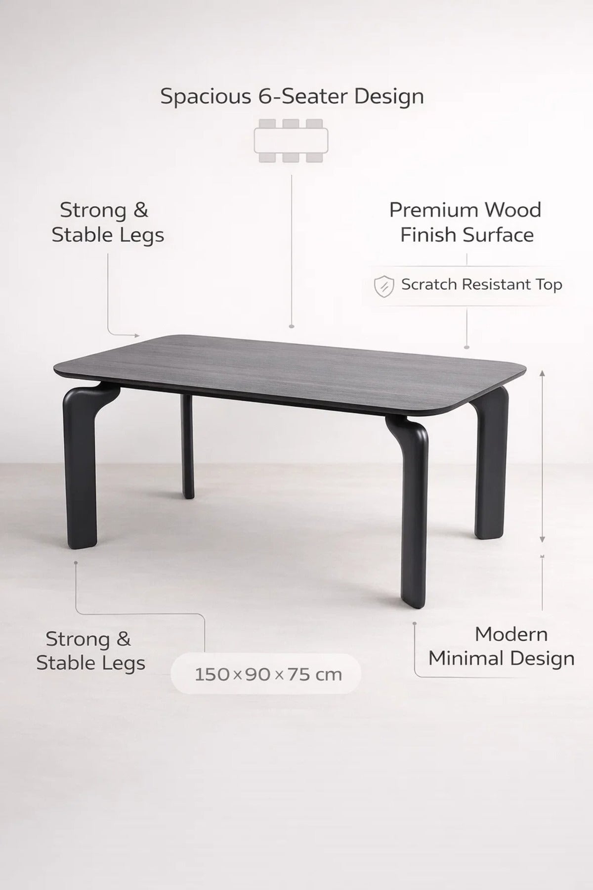 Modern Dining Table Ð 130_80_75 cm | Sleek Wooden Top Table with Designer Curved Legs