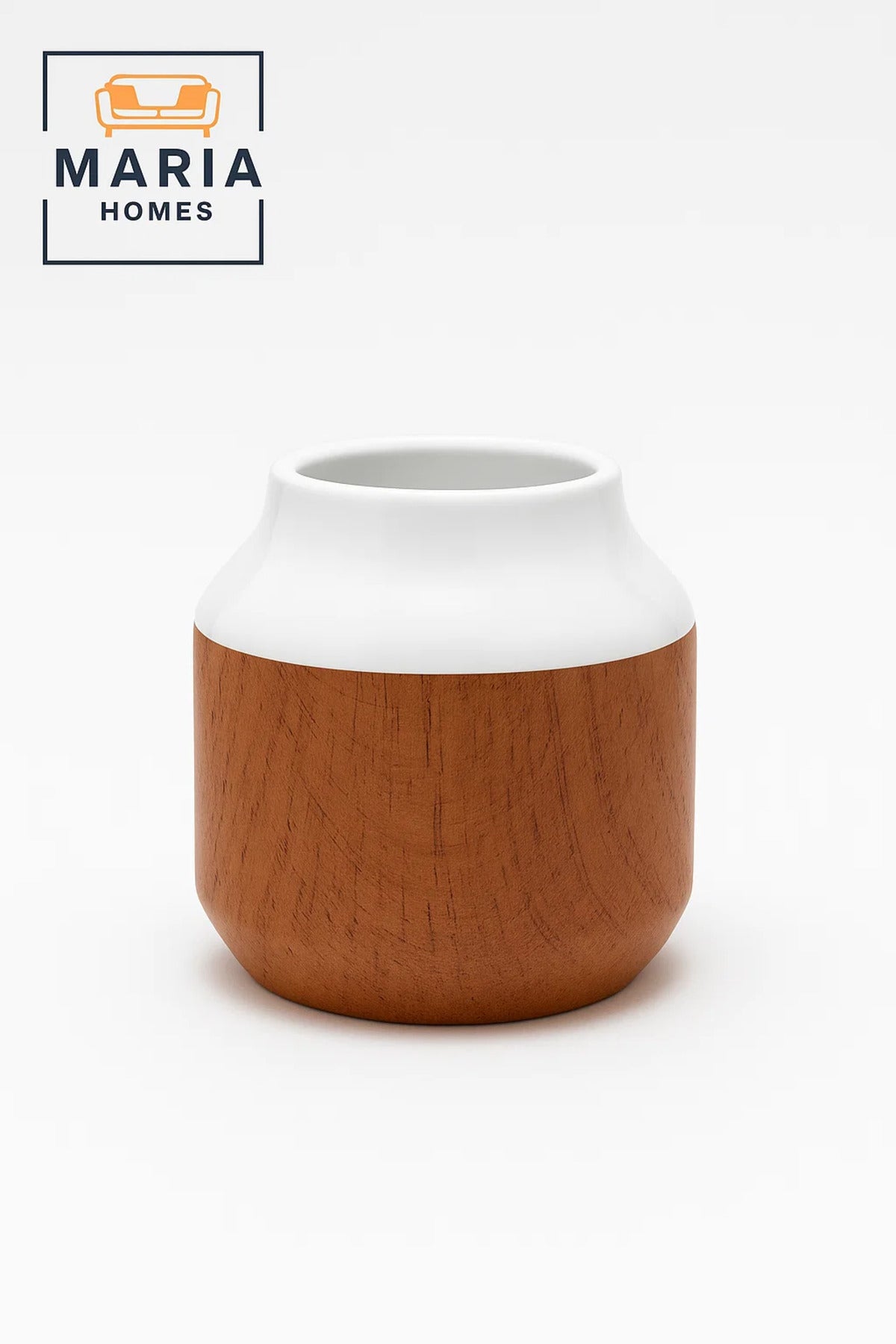 White and Cork Effect Ceramic Vase – Small Modern Decorative Flower Pot with Glossy Finish