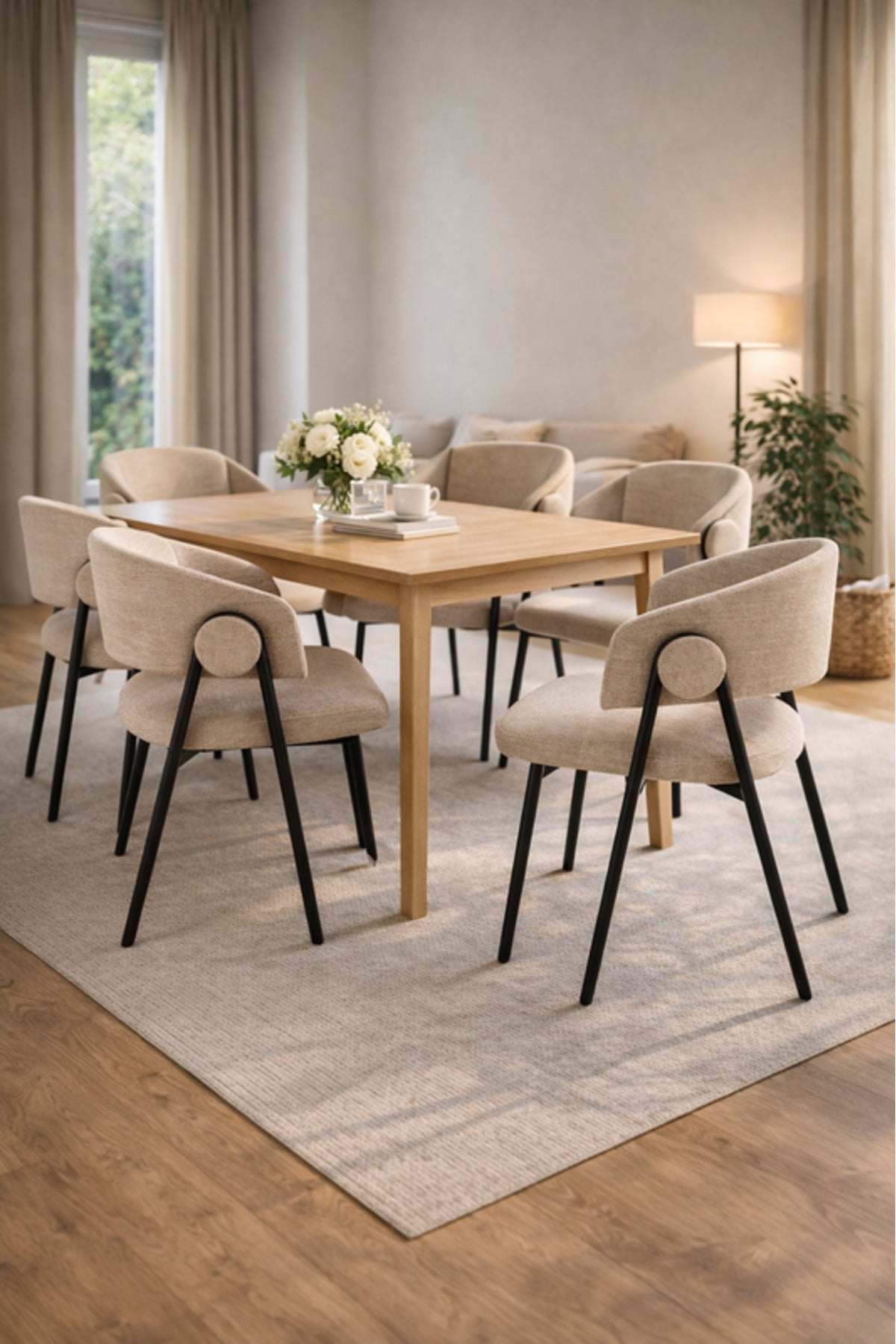 Beige Armchair with Black Metal Legs, 80x45x49 CM beige armchair Dining Room Chair