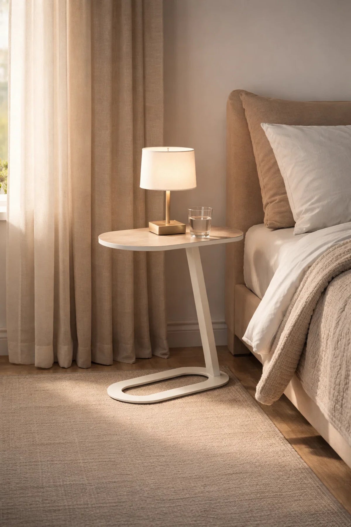 Modern Wood Side Table with White Metal Base, 60x30x60 CM modern wood side