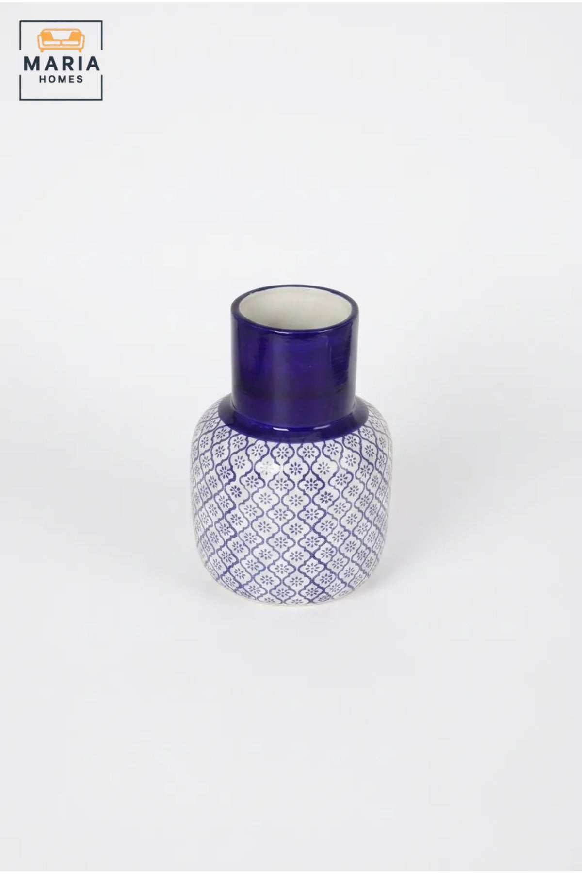 Blue and White Patterned Decorative Vase, Modern Ceramic Flower Holder with Tall Glossy Neck for Living Room, Bedroom, Office, Shelf and Table Décor