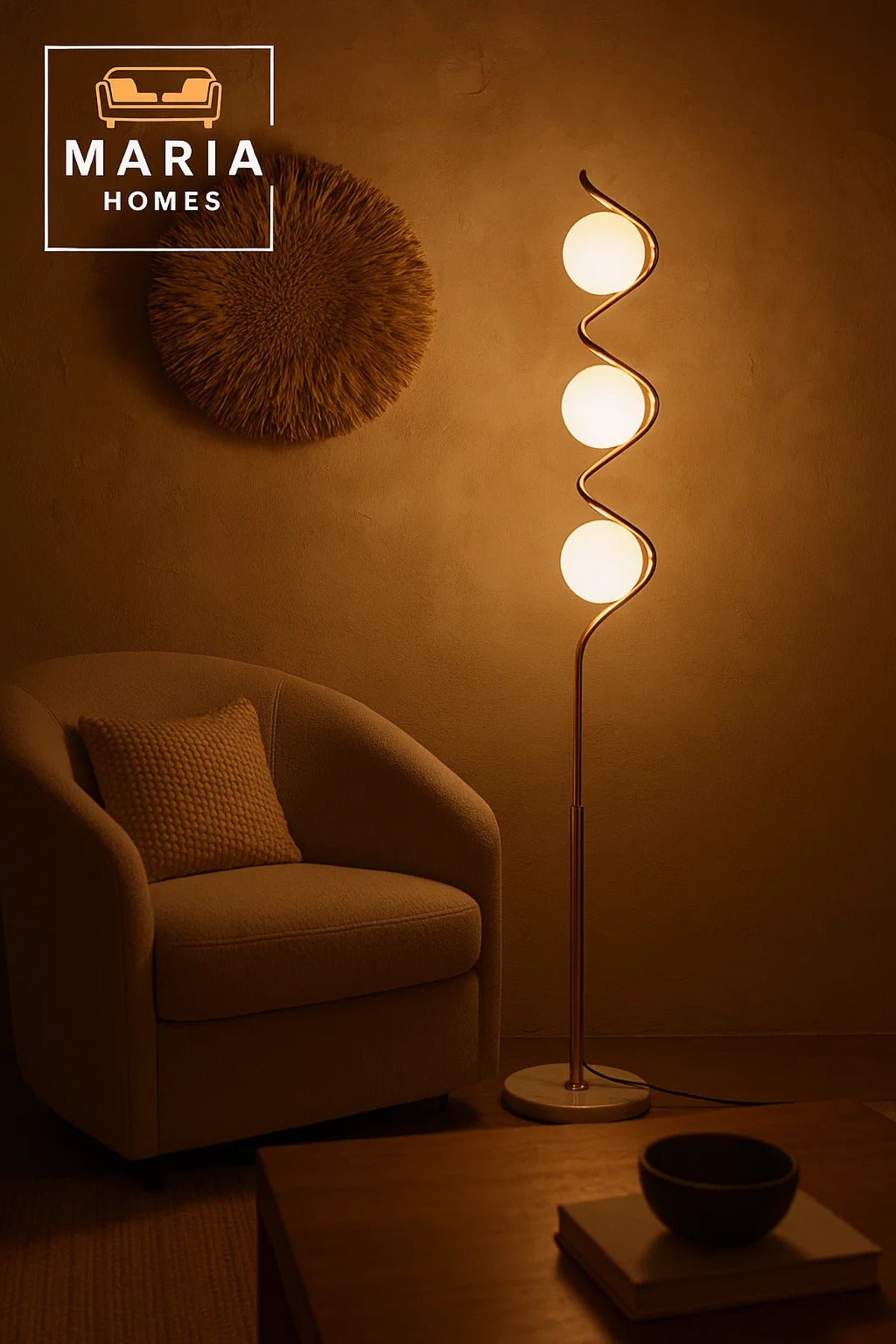 Modern Gold Spiral Floor Lamp with Globe Bulbs