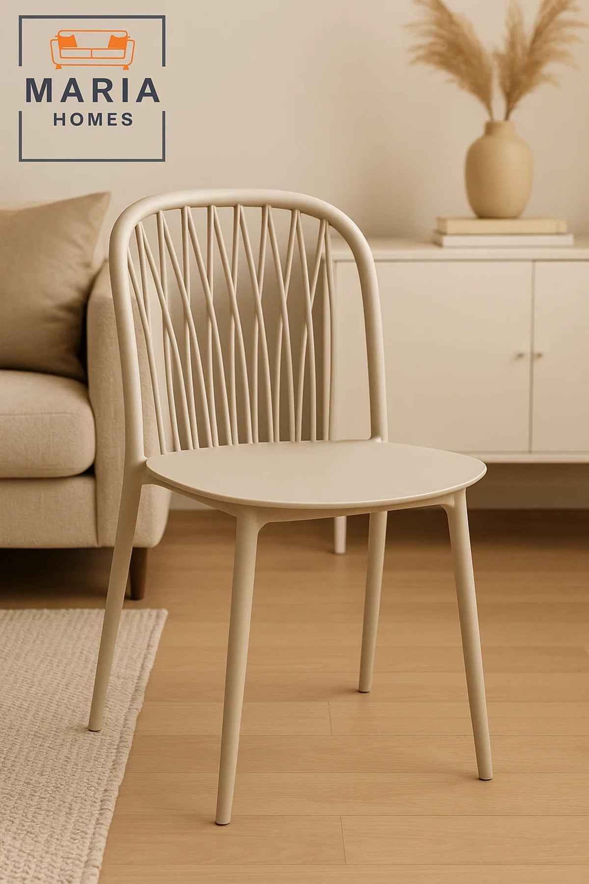 Modern Beige Plastic Dining Chair with Spindle Back Ð Stylish & Durable Seating