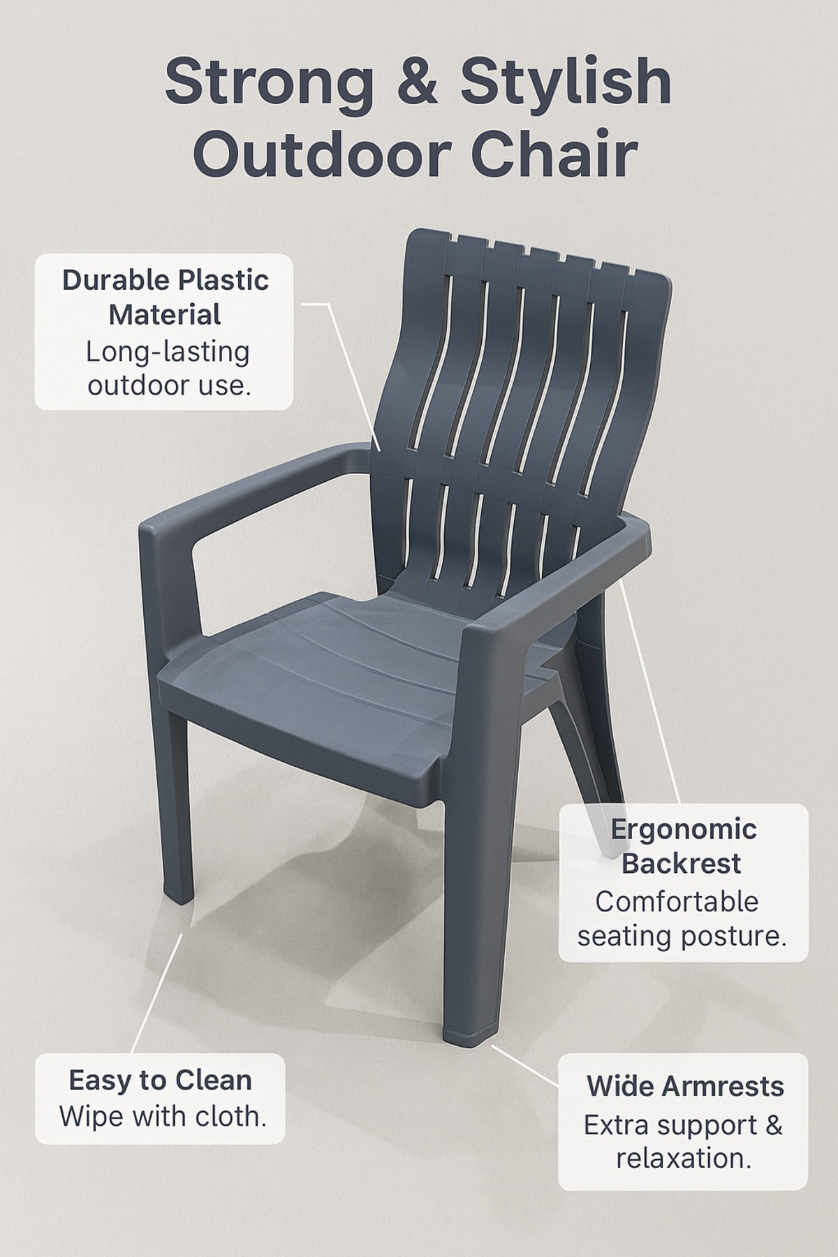 Durable Grey Plastic Arm Chair for Outdoor & Indoor Ð Stackable Garden & Patio Seating