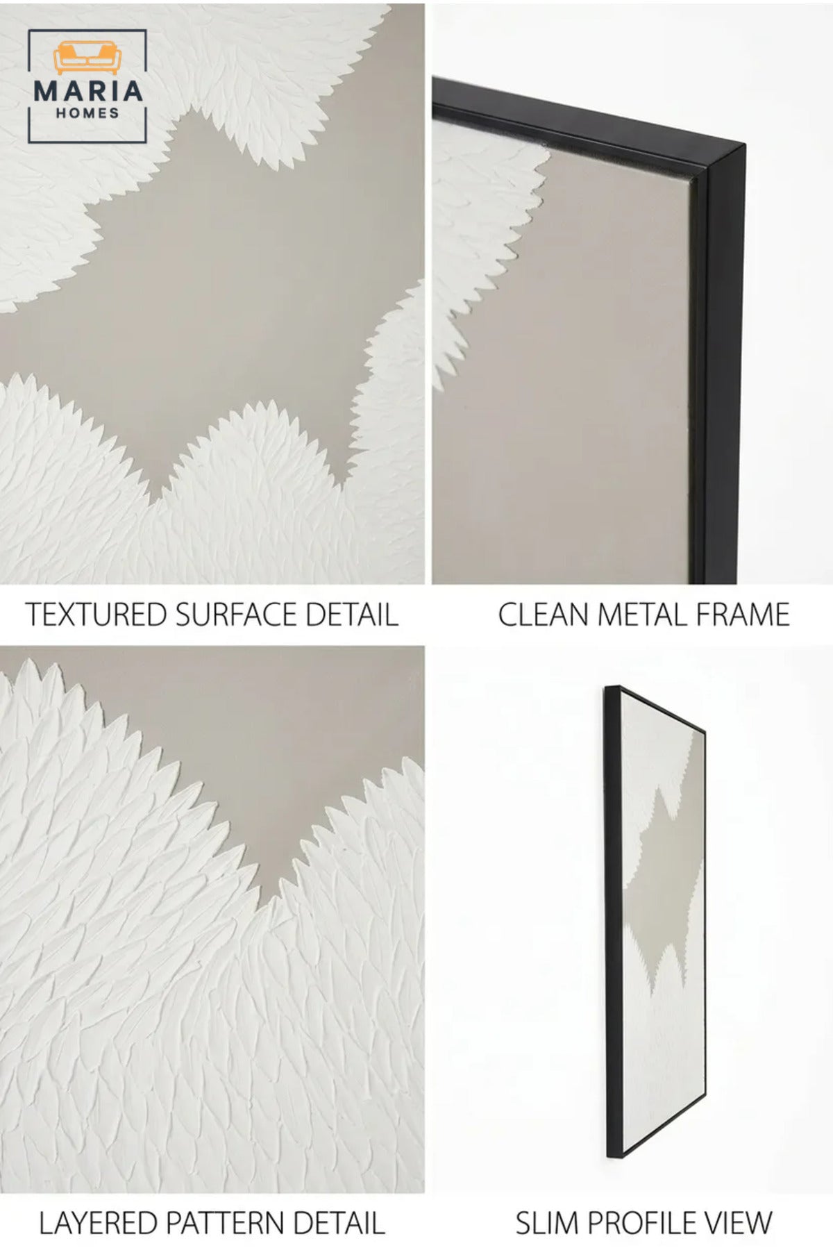 Modern Abstract Textured Wall Art with Black Frame, Neutral White and Beige Canvas Print for Living Room, Bedroom, Office and Hallway Décor
