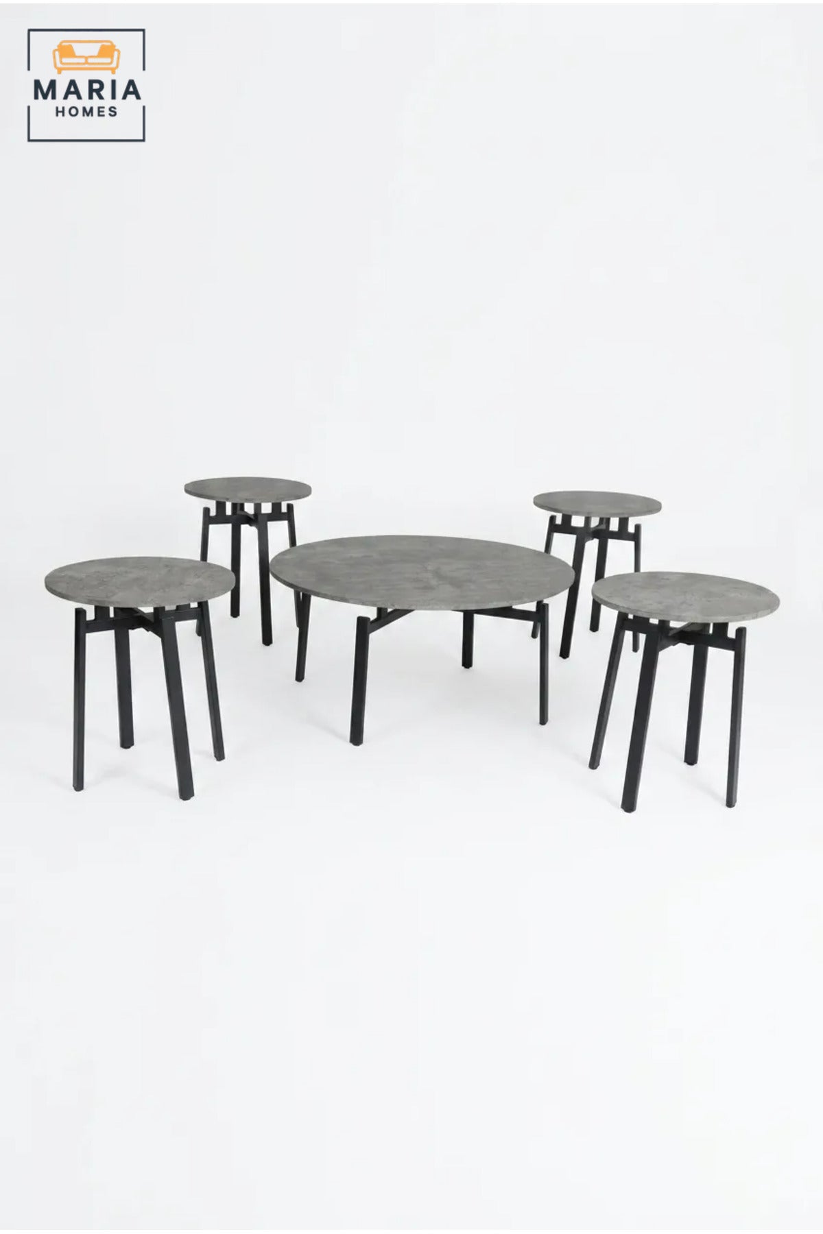 Modern Five-Piece Dining Table Set with Round Table and Four Matching Stools, Space-Saving Kitchen Set for Dining Area, Apartment, Café and Breakfast Nook
