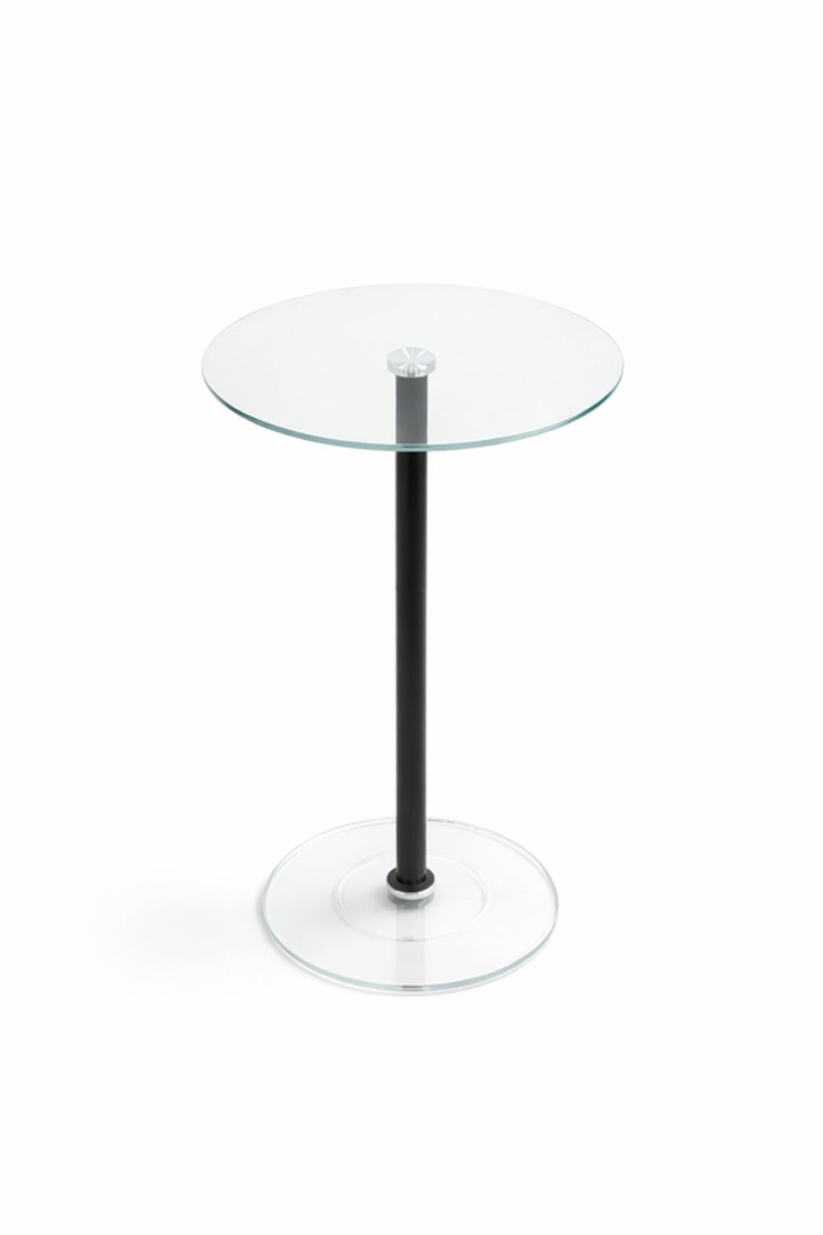 Round Glass Side Table with Black Metal Base 35_35_56 cm Modern Accent round glass side