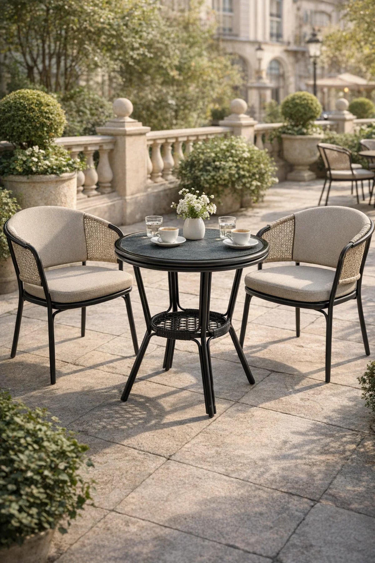Modern Grey & Black Caf≈Ω Table with Glass Top √ê Compact Round Coffee Table
