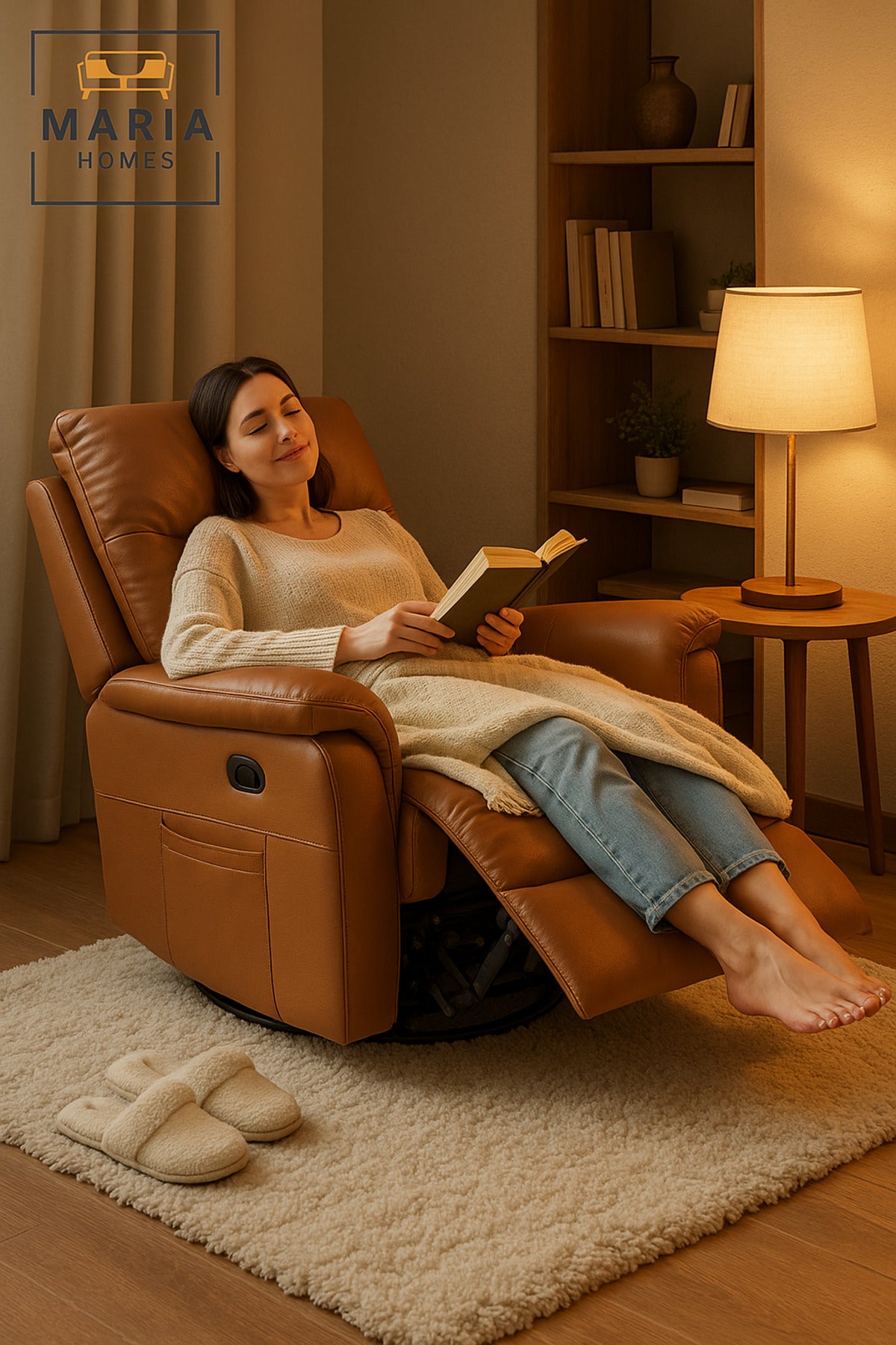 Coffee Brown Recliner Chair Ð Swivel, Adjustable Footrest & Side Storage Pockets