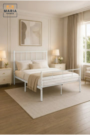 Modern White Metal Bed Frame 120_190 cm Ð Platform Bed with Steel Slat Support and Headboard