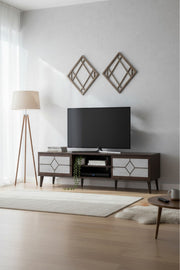 Modern Brown.G TV Table with Storage Cabinets & Open Shelving Unit