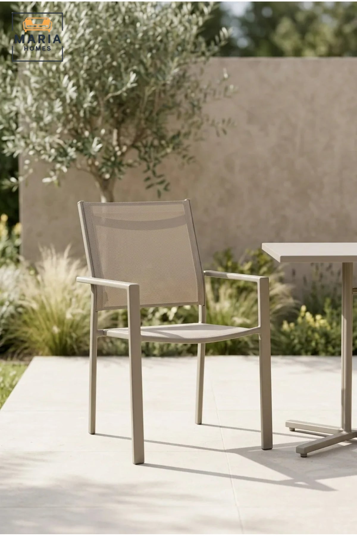 Modern Outdoor Dining Chair with Breathable Mesh Seat and Backrest, Stackable Armchair for Garden, Patio, Balcony, Terrace, Café and Restaurant
