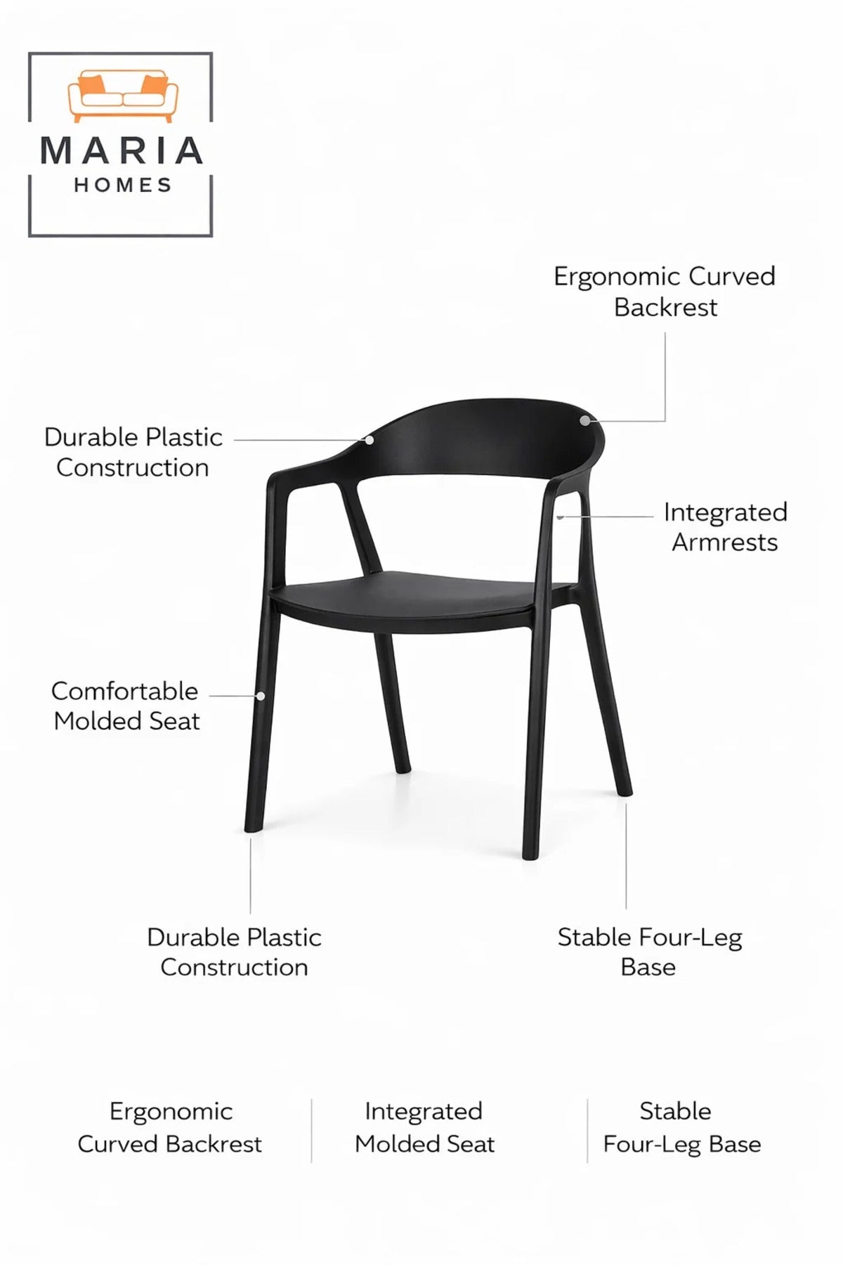 Black Plastic Chair with Armrests Ð Modern Indoor & Outdoor Seating Chair