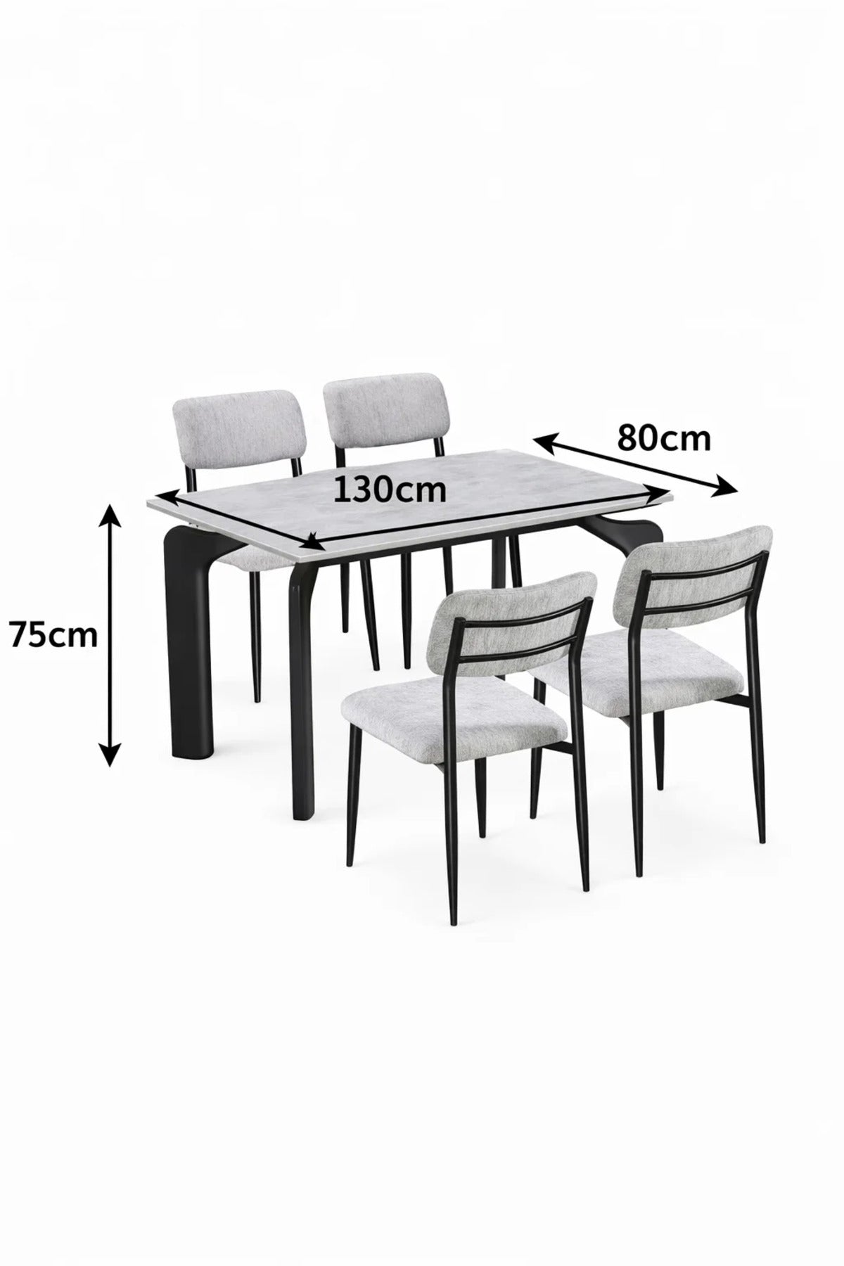 Modern Grey Dining Table Set with 4 Chairs 130 _ 80 _ 75 cm