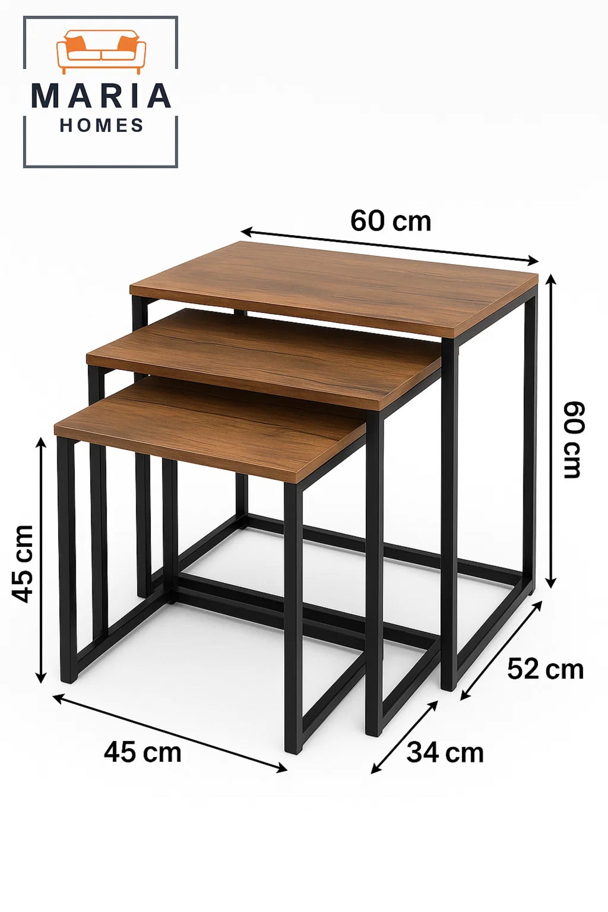 Set of 3 Compact Nesting Tables with Warm Wood Finish