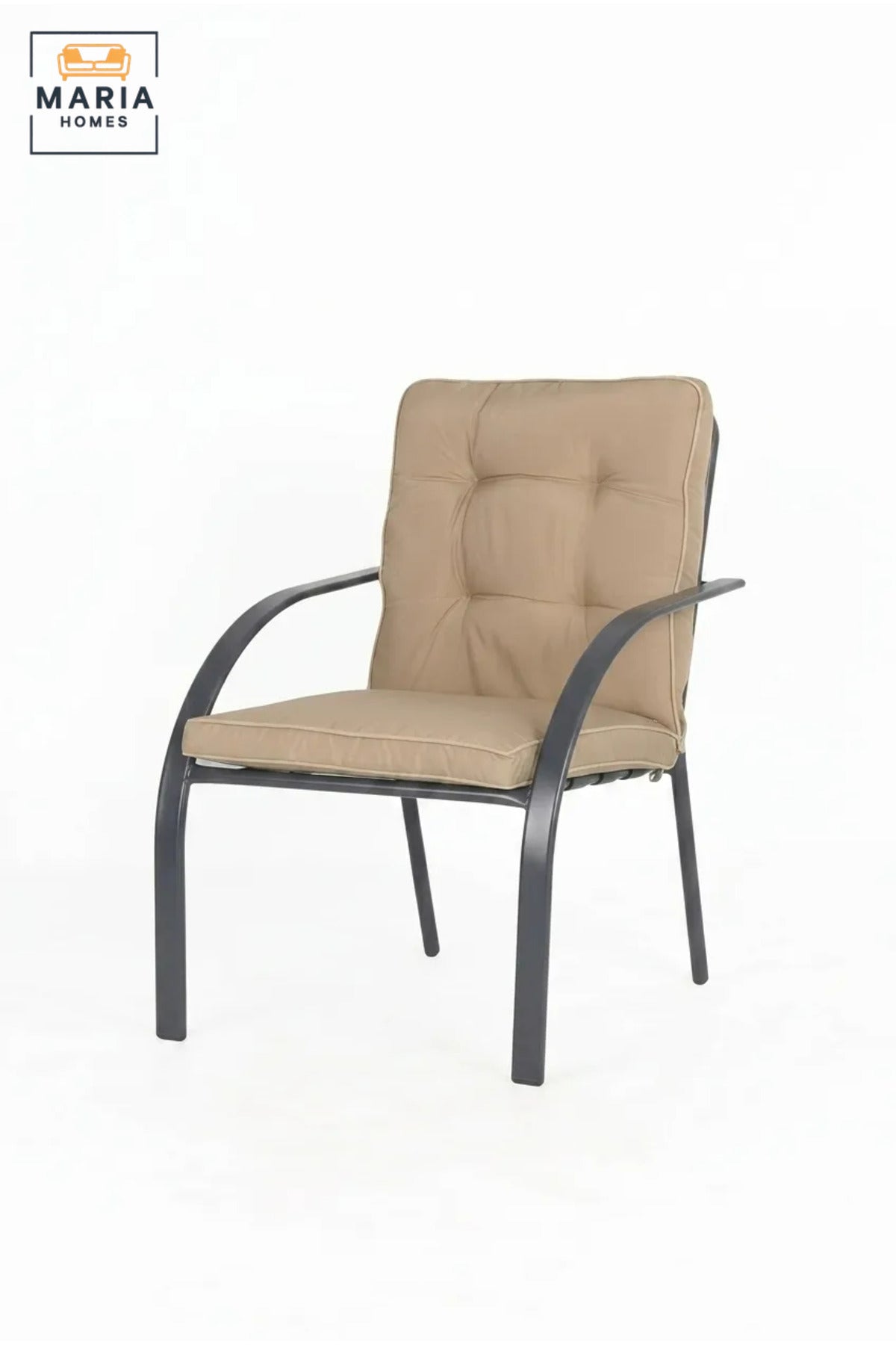 Modern Beige Outdoor Patio Armchair – Cushioned Garden Chair with Metal Frame for Balcony, Terrace & Outdoor Dining