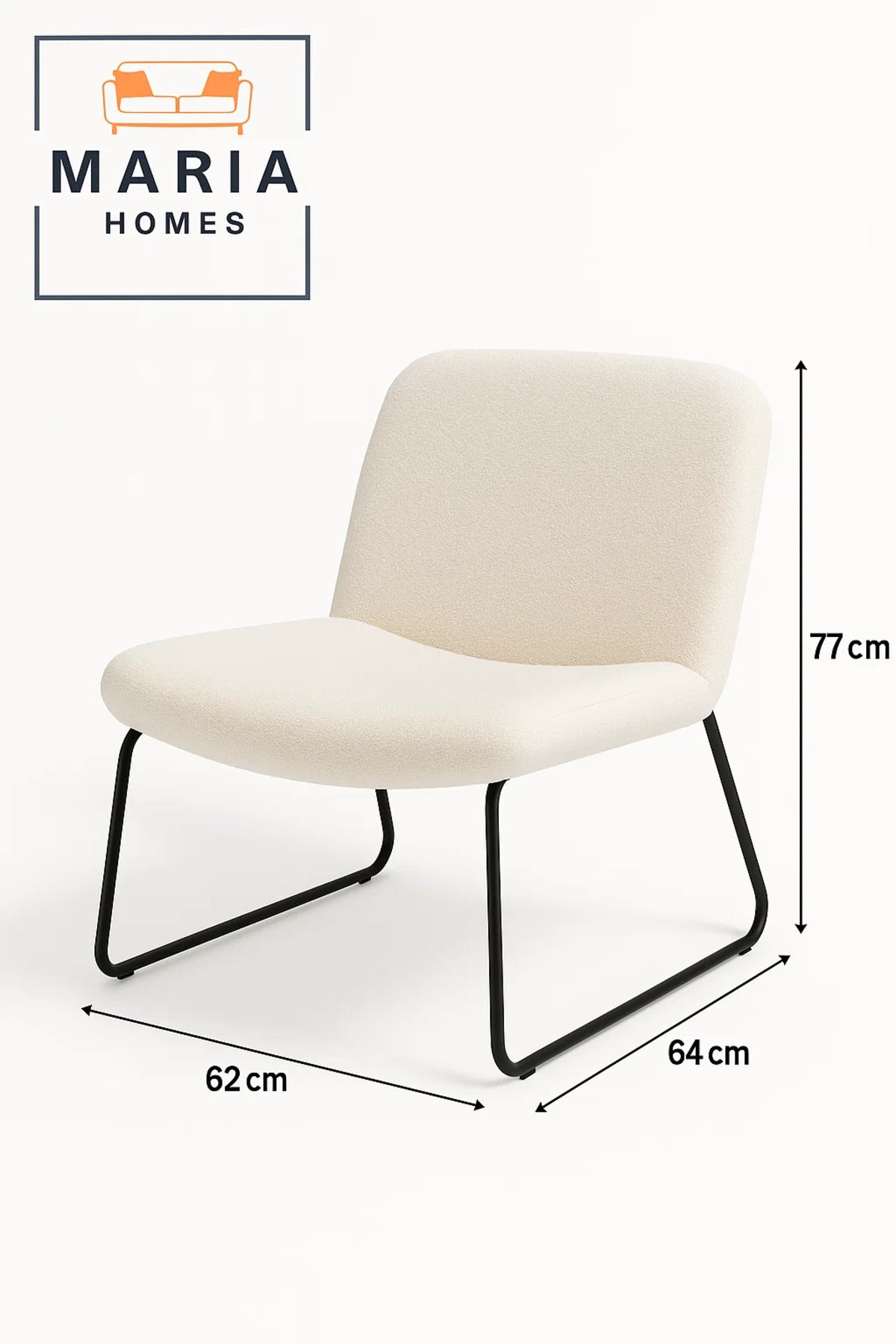 Contemporary White BouclŽ Armless Lounge Chair Ð Cozy Minimalist Accent Seating with Metal Legs