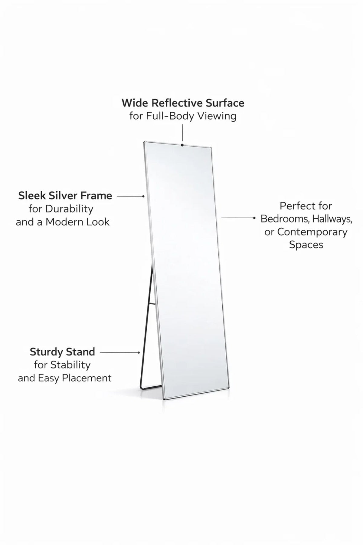 Premium Silver Standing Floor Mirror 160x50cm Full Body Reflection for Modern Bedroom Home