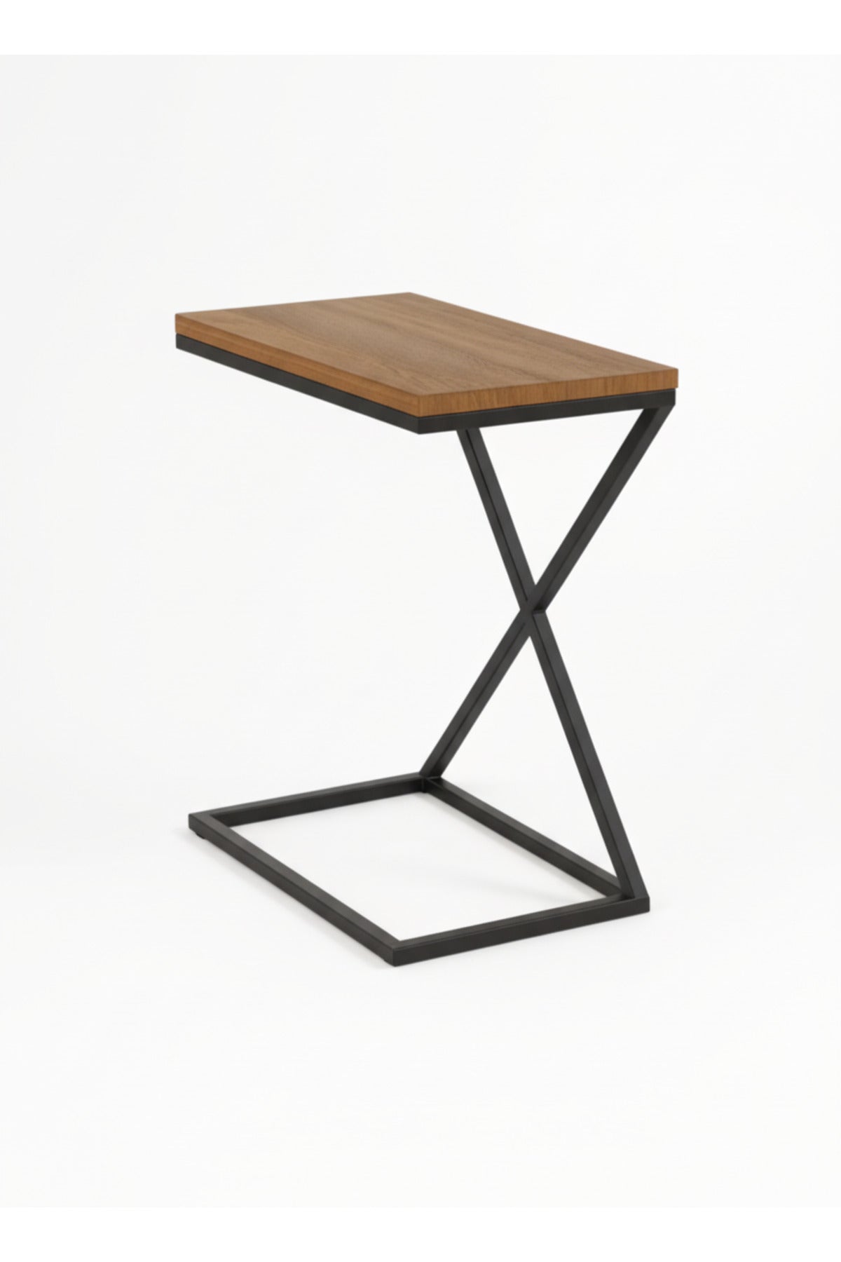 Z-Shaped C-Side Table with Wood Top and Black Metal Base