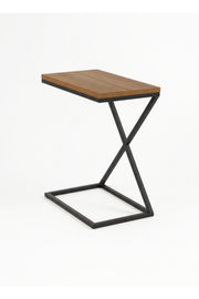 Z-Shaped C-Side Table with Wood Top and Black Metal Base