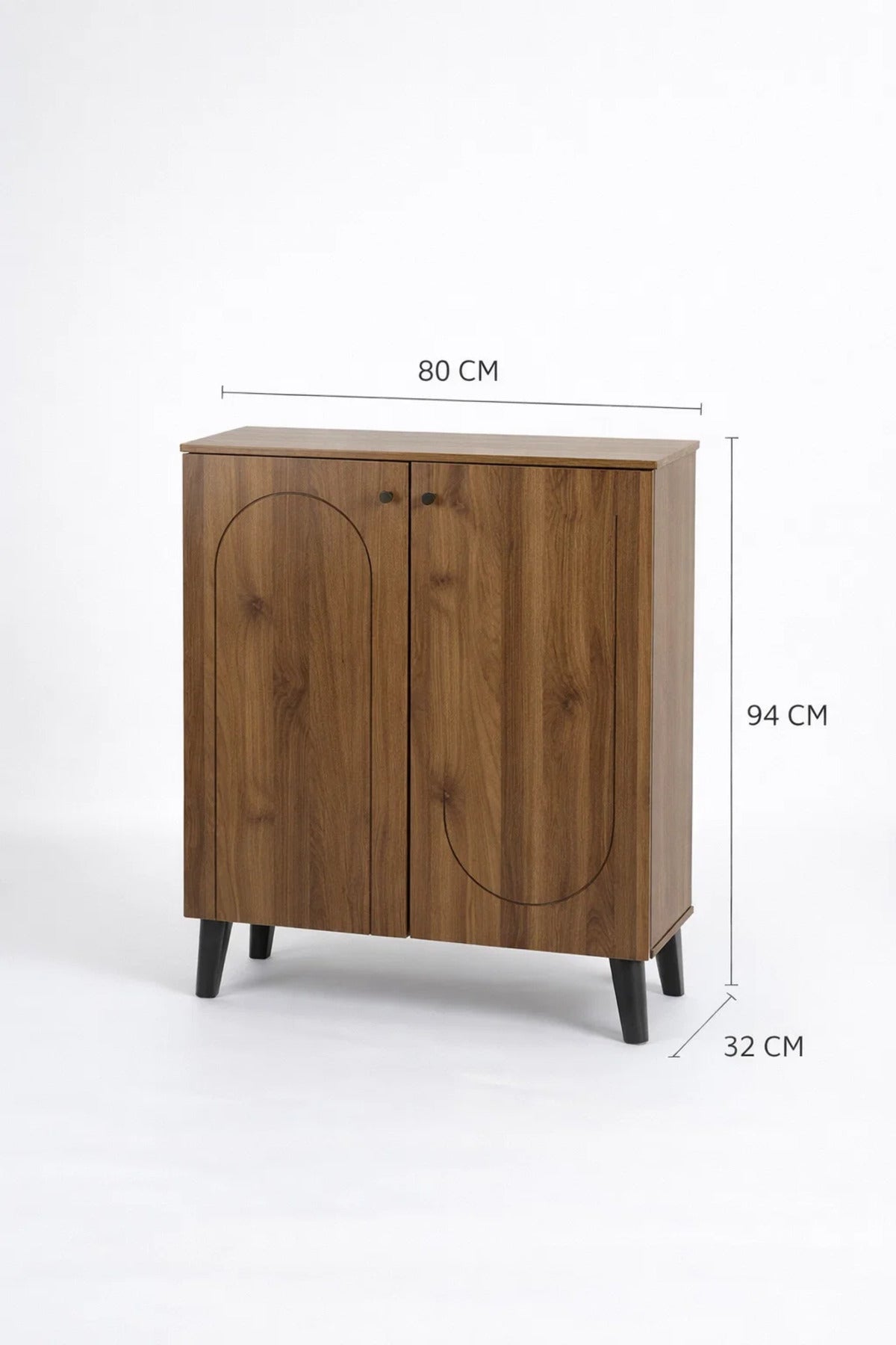 Modern Wooden Shoe Cabinet Dark Brown with Curved Line Design 80 x 32 x 94 cm