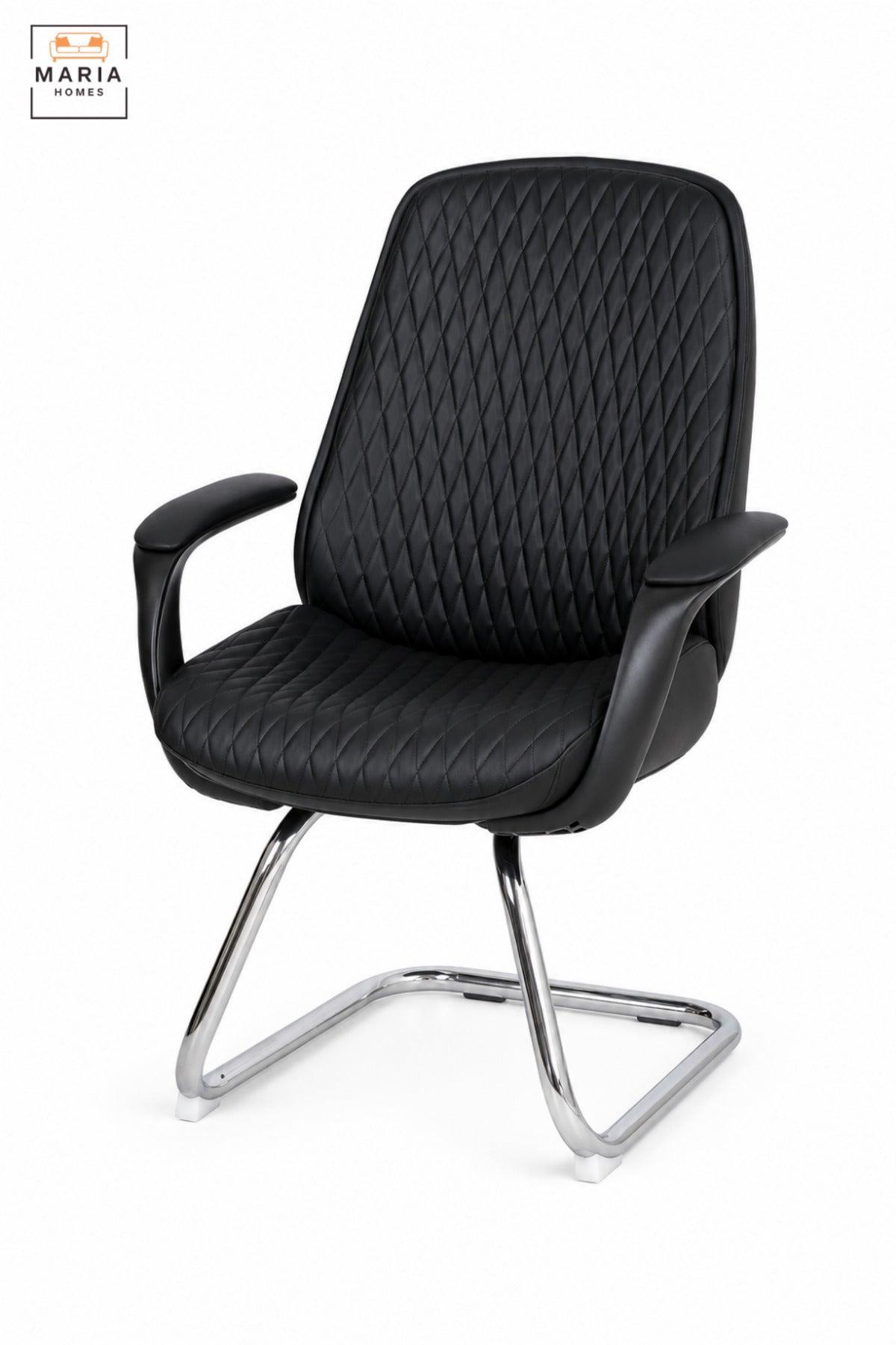 Modern Black Executive Visitor Office Chair with Diamond Quilted Backrest, Padded Seat, Armrests & Chrome Cantilever Base for Reception Meeting Room