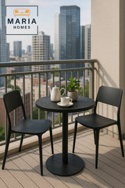Round Black Pedestal CafŽ Table with Wooden Top