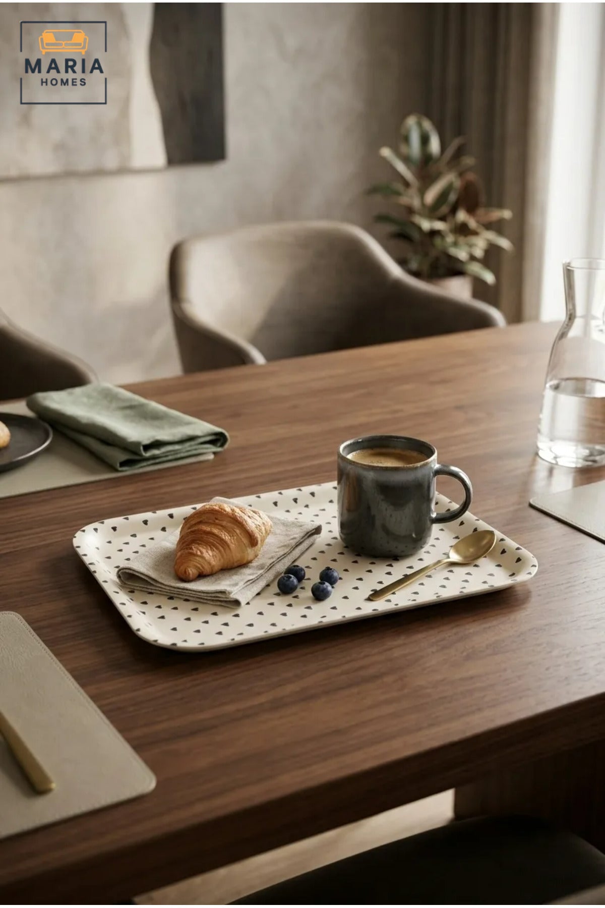 Rectangular Serving Tray with Heart Pattern, Raised Edges and Rounded Corners, Multipurpose Food Tray for Kitchen, Dining, Café and Restaurant