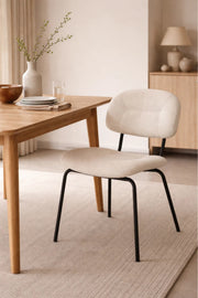 Modern Beige Dining Chair with Black Metal Legs Comfortable Dining Room Chair