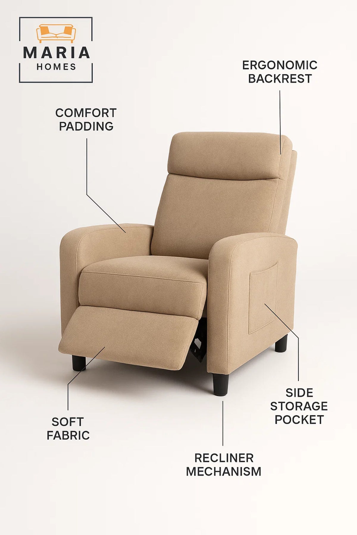 Modern Beige Recliner Chair with Footrest Ð Soft Fabric Relax Chair for Living Room