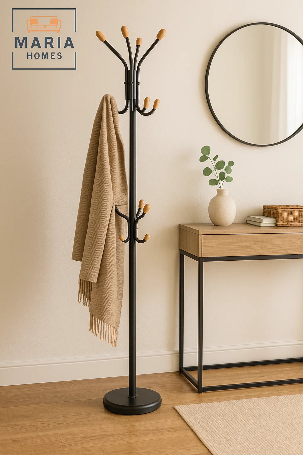 Metal Coat Rack Stand Ð Black Floor Clothes Hanger with Multi Hooks for Home and Office