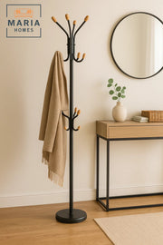 Metal Coat Rack Stand Ð Black Floor Clothes Hanger with Multi Hooks for Home and Office