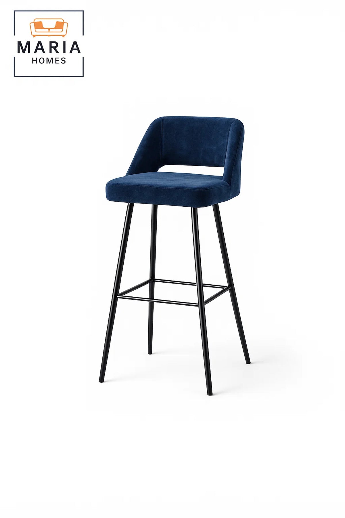 Modern Upholstered Bar Chair Blue High Stool with Metal Legs