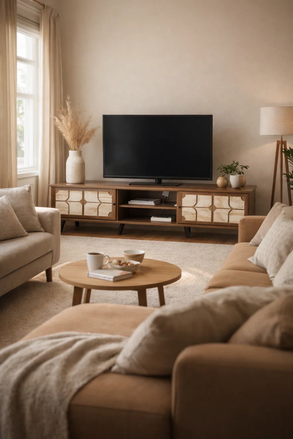 حامل تلفزيون خشبي حديث بني داكن بنمط حجر بيج 160 × 40 × 43 سم