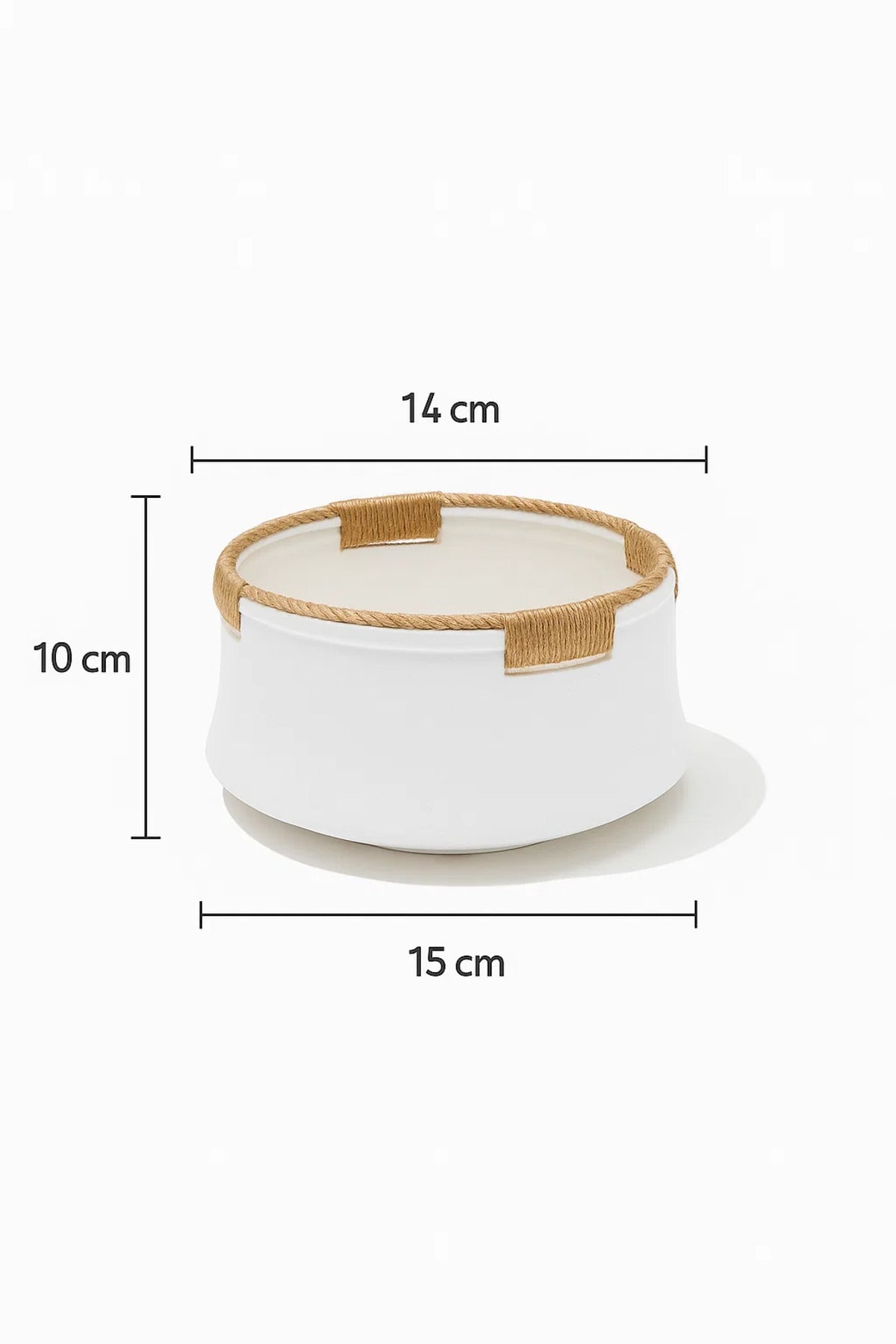 White Ceramic Rope Design Bowl Planter Ð Modern Decorative Pot with Twine for Home and Office DŽcor
