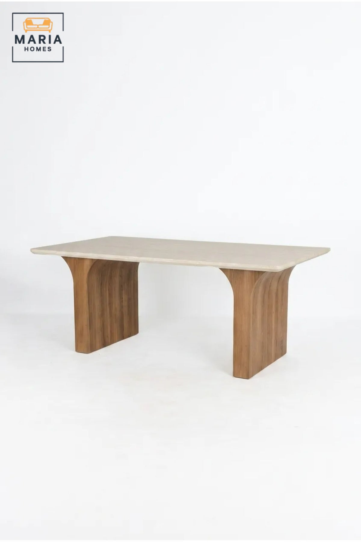 Large Rectangular Dining Table with Wooden Top and Curved Wooden Pedestal Legs, Modern Table for Dining Room, Kitchen, Café and Restaurant, Table Only Without Chairs