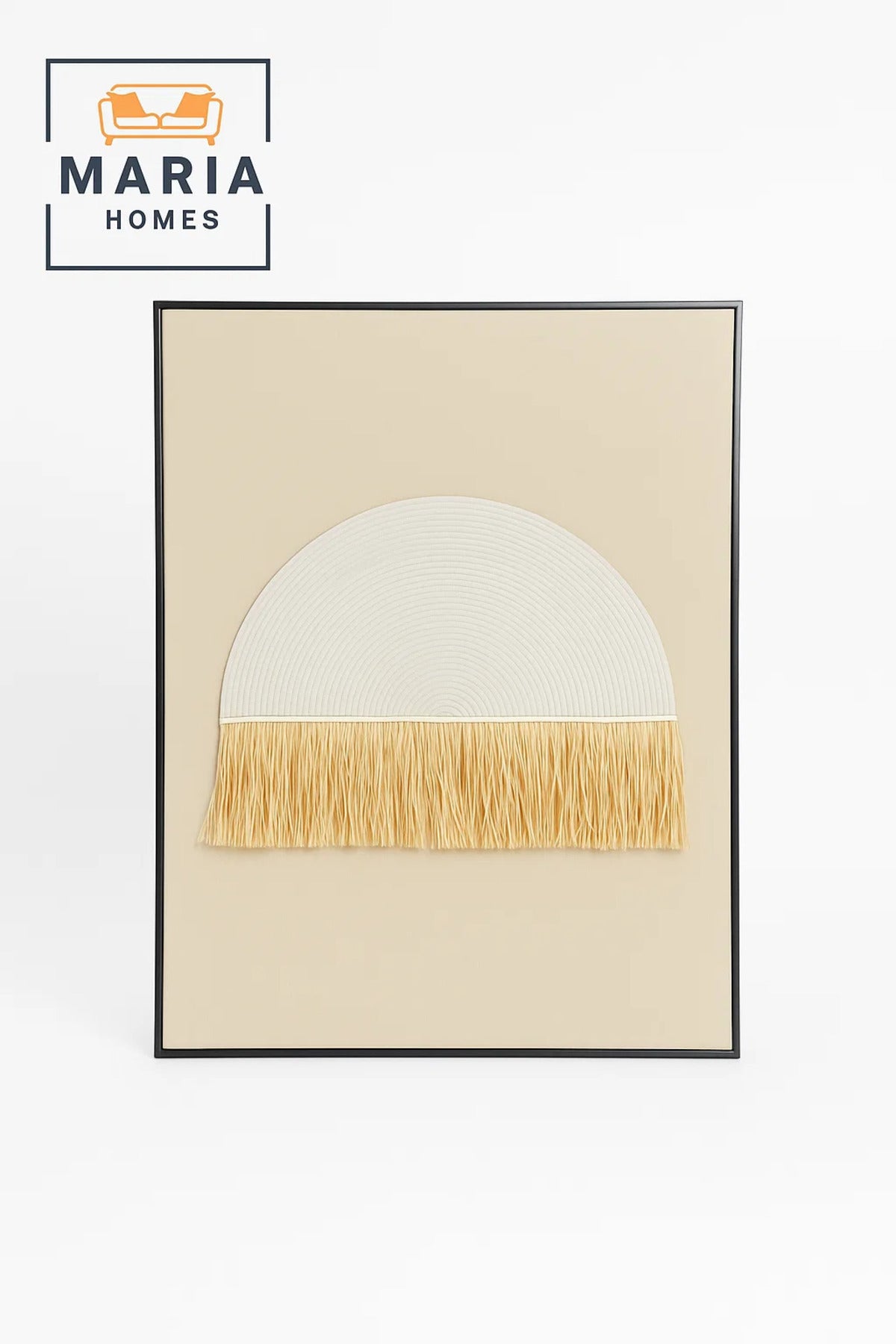 Beige Wall Art with Textured Half Circle and Yellow Fringe Accent-size80*120 CM