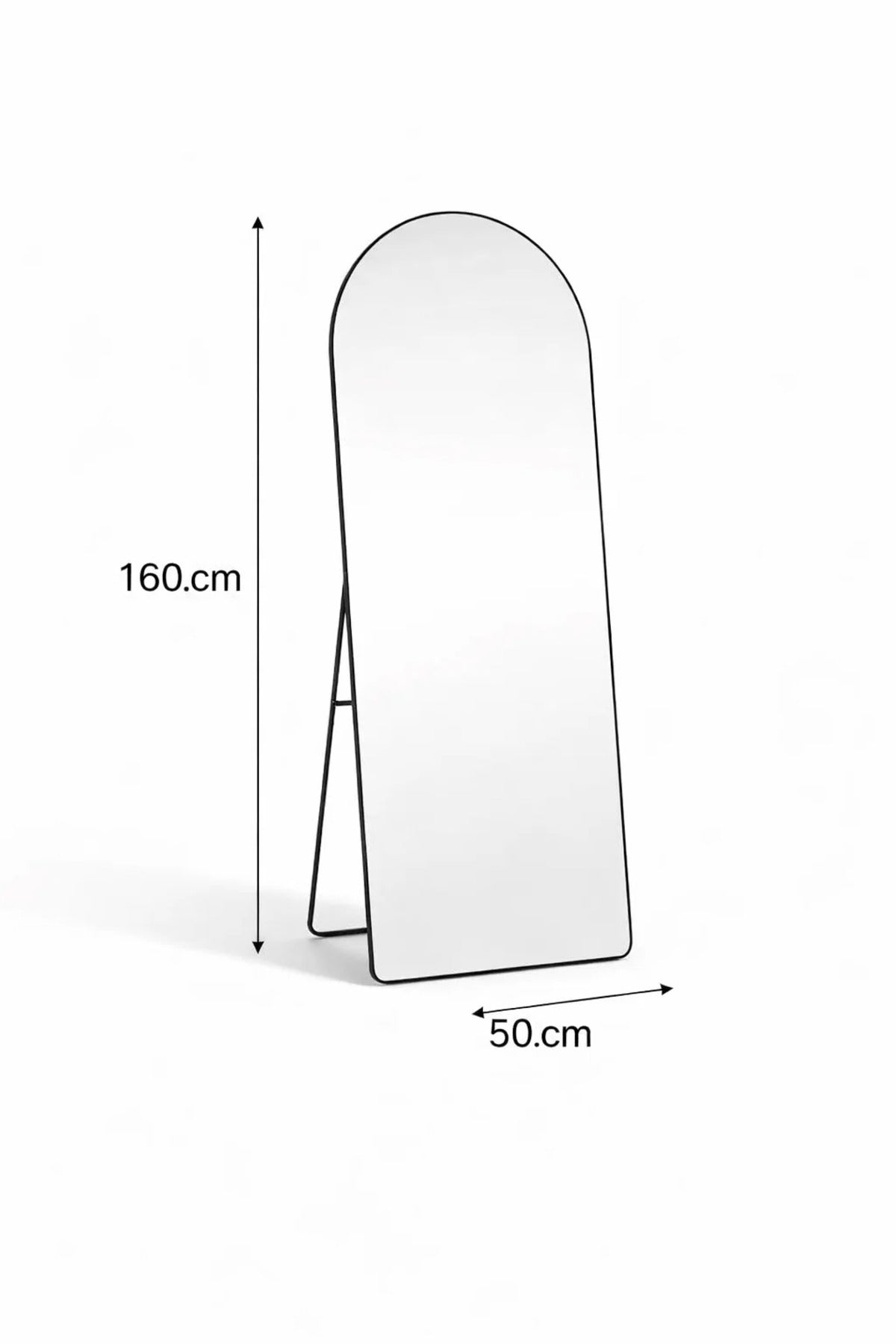 Furniture Black Arched Floor Mirror 160x50cm Modern Full Length Standing Mirror for Home