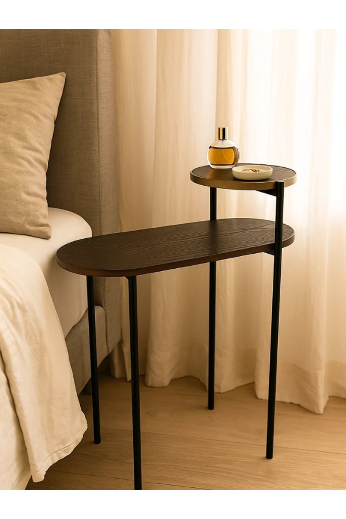 Walnut Side Table with Brass Accent Ð Modern Luxury Console or Accent Table in Dark Walnut Finish