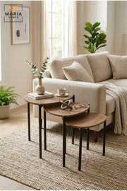 Set of 3 Nesting Coffee Tables with Wooden Tops and Slim Metal Legs, Space-Saving Side Tables for Living Room, Bedroom, Lounge and Office