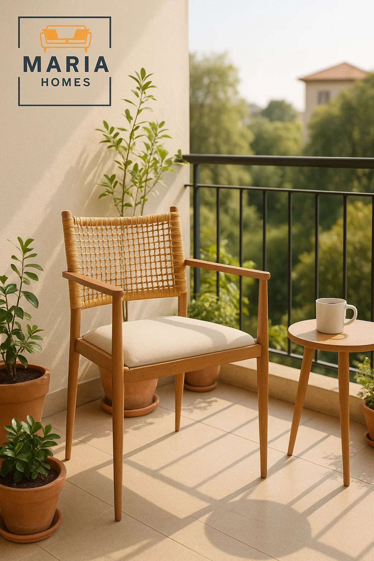 Modern Wooden Woven Chair Ð Rattan Dining Chair with Cushion for Home and CafŽ