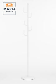 White Metal Coat Rack with Marble Base and Hooks