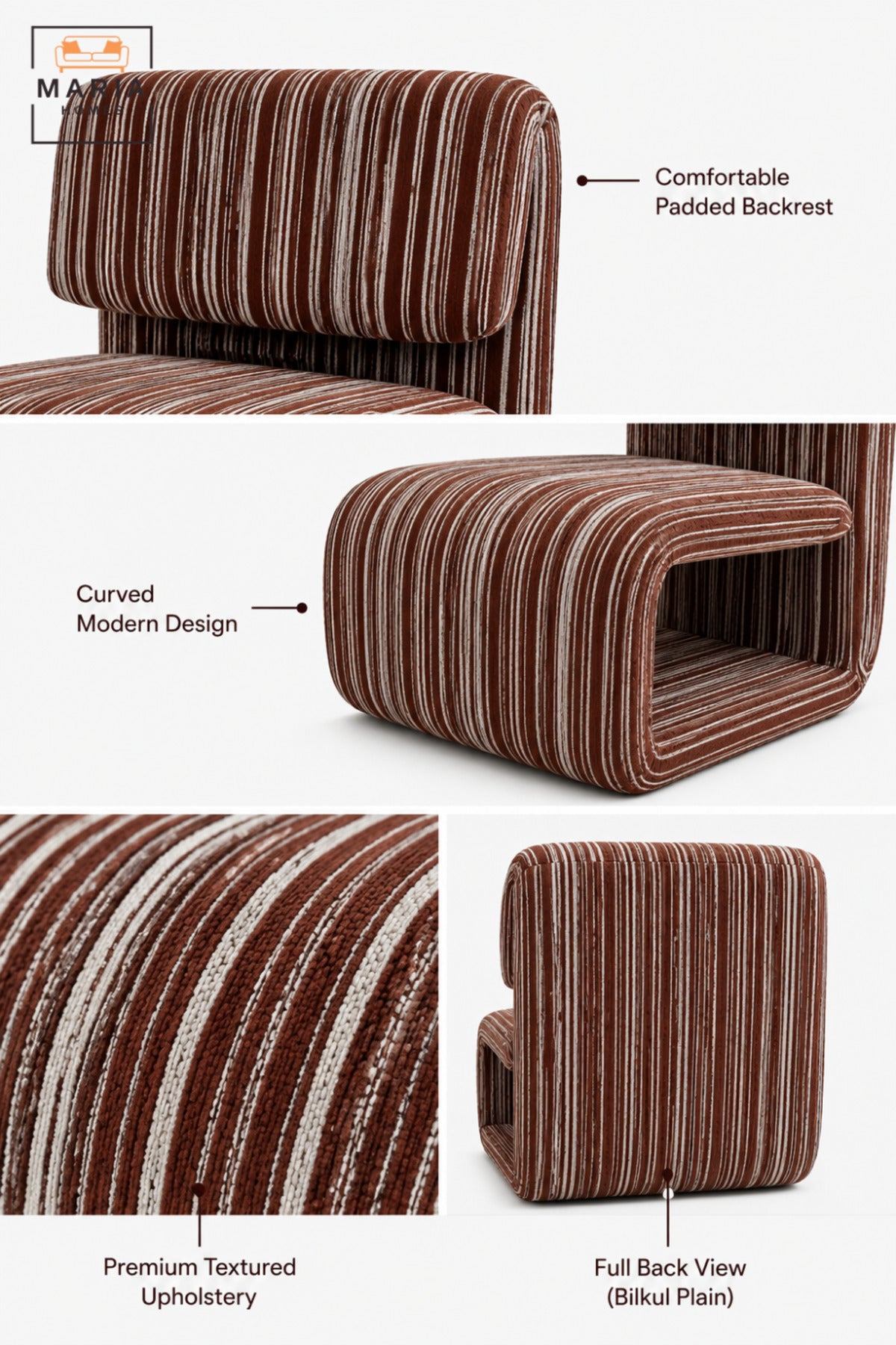 Modern Striped Upholstered Accent Chair with Curved Sled Base & Padded Backrest | Contemporary Lounge Chair for Living Room, Bedroom & Reception